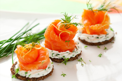 Canapes with smoked salmon and cream cheese